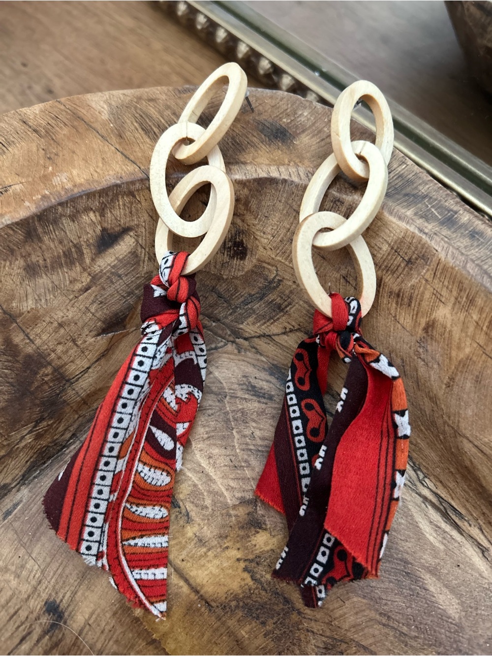 Wooden Chain Tassel Earrings